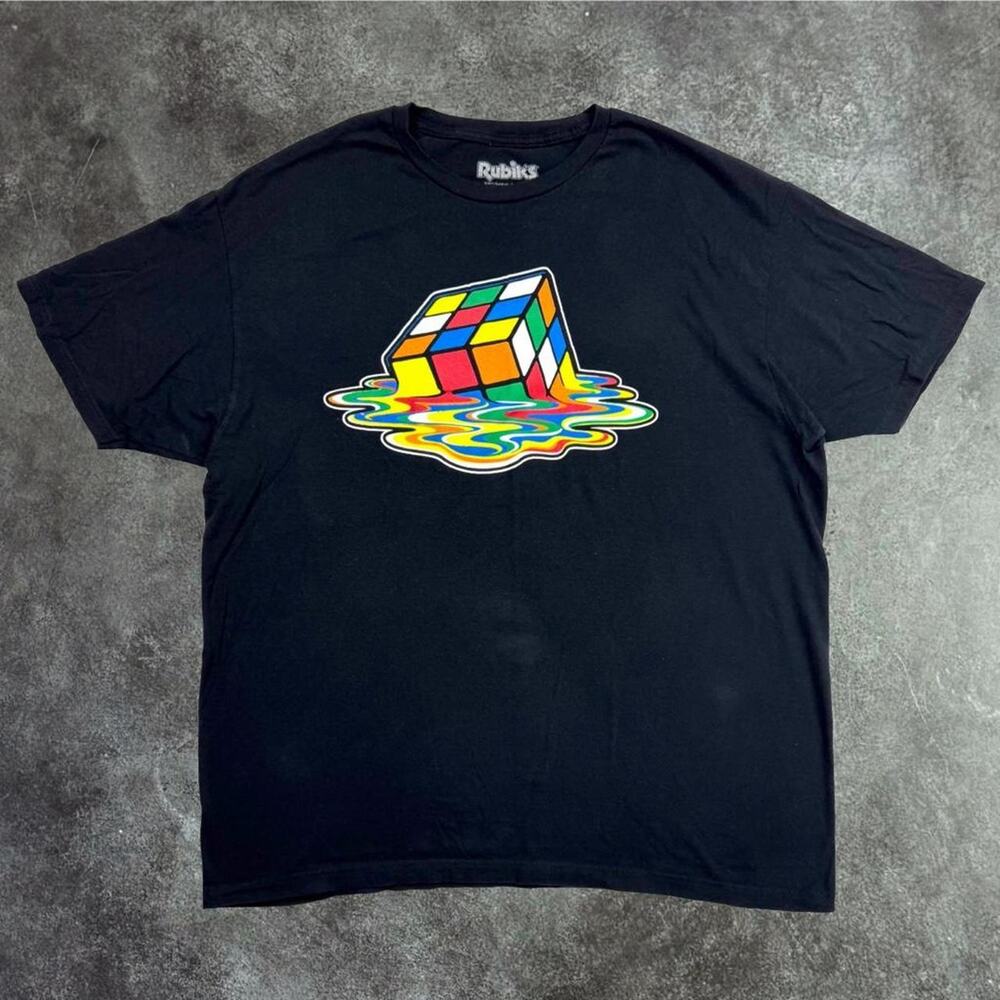 Rubik's Black Melting Rubik's Cube Graphic Print Crew Neck Short Sleeve T-Shirt
